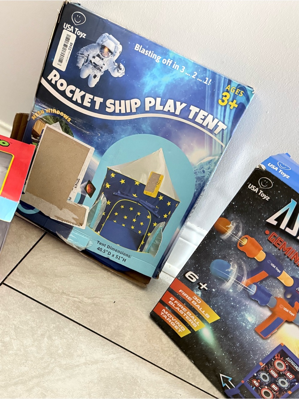 Rocket Ship Play Tent - Blue and Yellow Kids Playhouse